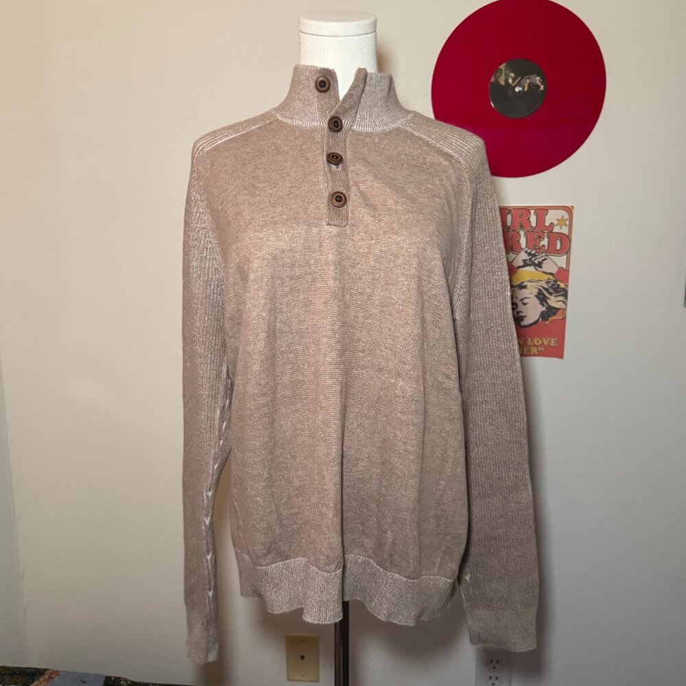 Express Tan Knit Sweater with Wooden Buttons